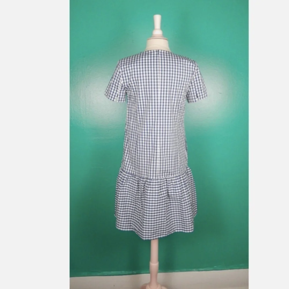 Universal Standard X J. Crew Gingham Drop Waist Blue White Mini Dress Nwt XS